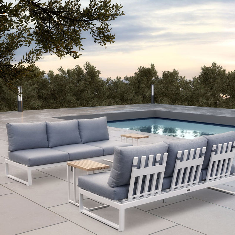 Modular Denver outdoor furniture set in Charcoal or White, can be a one-seater, three-seater sofa, or outdoor lounge
