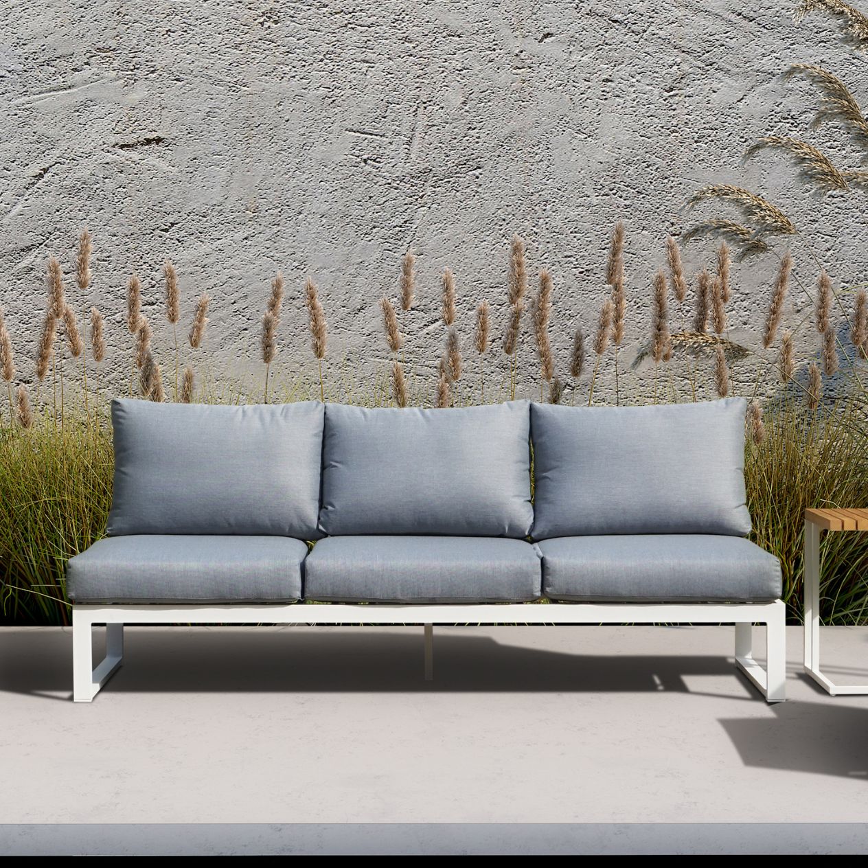Modular Denver outdoor furniture set in Charcoal or White, can be a one-seater, three-seater sofa, or outdoor lounge