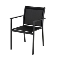 April outdoor dining furniture, aluminium outdoor chairs in charcoal, stackable for storage, on a white background.