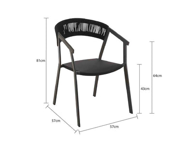 Auto Dining Chair in rope or twist wicker, available in charcoal/white, lightweight for outdoor furniture