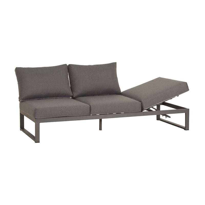 Aluminium 3 seater modular lounge with charcoal frame and cushions, part of Denver outdoor furniture set, can be transformed into a sun lounger or balcony set.