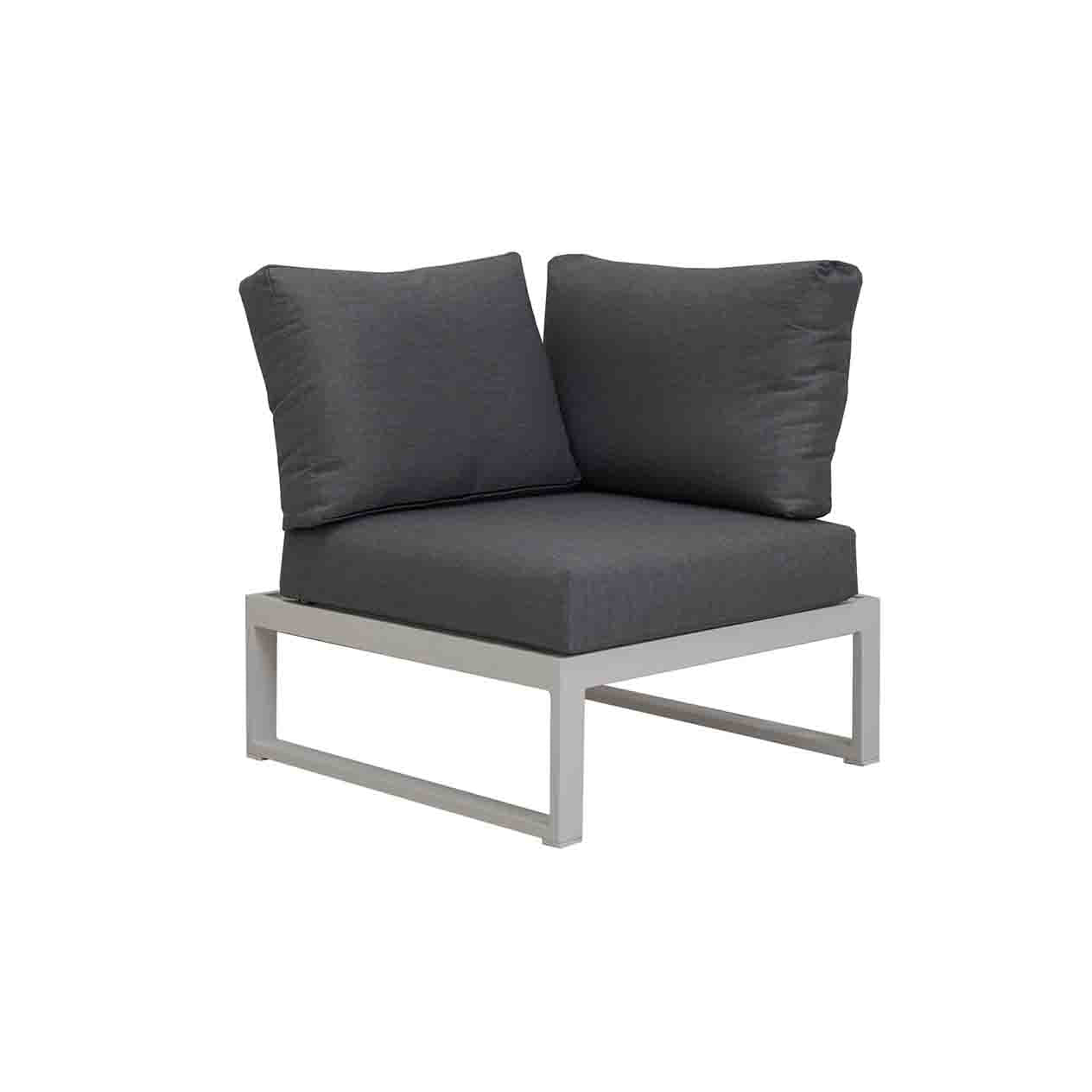Aluminium outdoor furniture, Denver sofa in charcoal and white, versatile outdoor lounge for stylish comfort on a white background.
