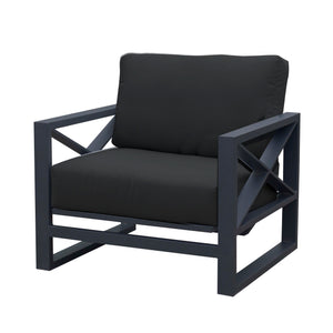 Charcoal aluminium outdoor lounge chair from Linear Lounge collection, perfect outdoor furniture for festive configurations.