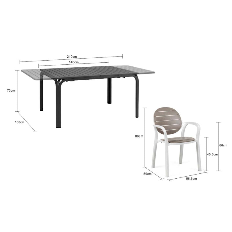 Nardi Alloro 140/210 cm Table Palma Chair Outdoor Dining Setting